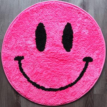 Imagem de Evovee Tapete de rosto sorridente rosa tapete de banho engraçado decoração de banheiro tapetes de chuveiro funky quarto estético divertido redondo preparado legal apartamento faculdade pêssego blush novidade lavável tapete de banho