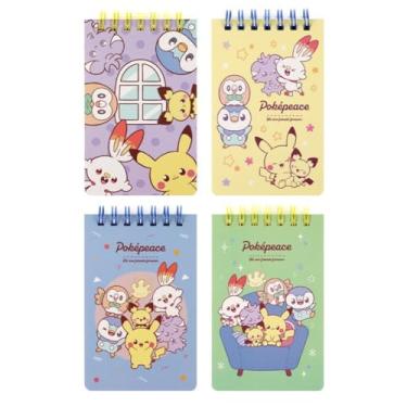 Imagem de Pikachu Pacote com 4, caderno espiral pequeno pautado de 7 mm, blocos de notas de bolso 7 x 11 cm, 80 folhas por caderno (tipo B)