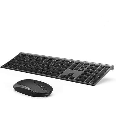 Imagem de Teclado e mouse sem fio, VssoPlor recarregável, silencioso, conjunto combo de teclado e mouse, design ultrafino para laptop, PC, notebook, desktop, cinza escuro