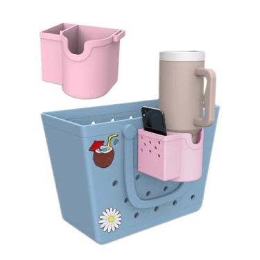 Imagem de MININAI Suporte de copo e telefone compatível com bolsa Bogg e sacolas Simply Southern Beach, acessórios para porta-bebidas para copos Stanley (rosa)