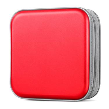 Imagem de Bivisen Estojo de DVD com suporte para carteira – Capacidade de 48 CD/DVD, suporte de armazenamento, fichário, carteira, livro para carro, casa, viagem (vermelho)
