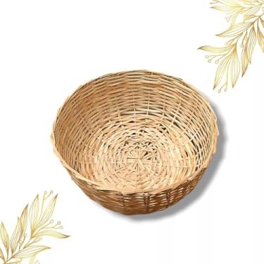 Imagem de Cesto De Palha Artesanal Decoração Balaio Redondo Bambu 20cm