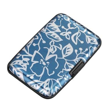 Imagem de ELFISH Mini carteira de alumínio RFID porta-cartões de crédito capa de metal para identidade masculina e feminina (padrão estampado azul), Padrão estampado azul
