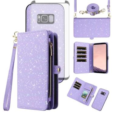 Imagem de Asuwish Capa de celular para Samsung Galaxy S8 Plus com zíper carteira magnética destacável com protetor de tela e suporte de cartão de glitter para celular S8plus S 8 8plus 8S Edge S8+ SM-G955U