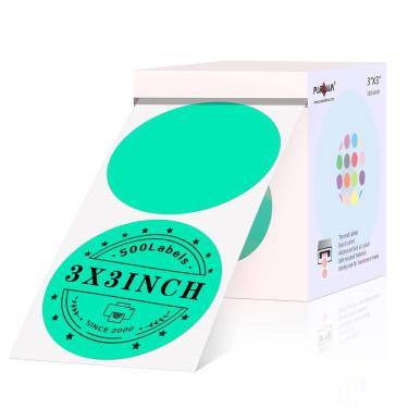 Imagem de Etiquetas térmicas PARLAIM Round 7,62 cm Aqua 500 unidades para Rollo e MUNBYN