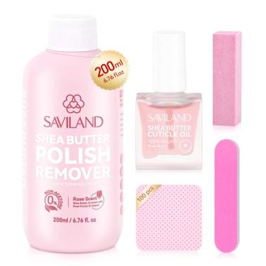 Imagem de SAVILAND Kit Removedor De Esmalte À Base De Plantas: Removedor De Esmalte Sem Acetona De 6,76 Fl.Oz, Removedor De Unhas De Manteiga De Karité Com Óleo De Rícino, Óleo De Cutícula Ve E Ferramentas De