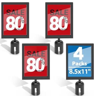 Imagem de Estleys Suporte de placa de suporte de 4 peças, 20 x 29 cm, pôster com suporte de poste de retrato, moldura dupla face com capa para controle de multidão, fileira, barreira, sentinela, ferro preto