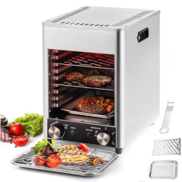 Imagem de Grelha elétrica, churrasqueira para bife, churrasqueira elétrica, forno embutido, grelhador de bife, bife de aço inoxidável interno, 1700 W, temporizador digital, convecção e 8 modos, ideal para pizza