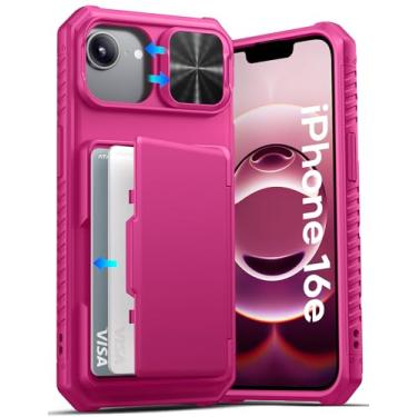 Imagem de ATATOO Capa carteira para iPhone SE, suporte de cartão embutido (loja de 3 a 5 cartões) e capa de lente deslizante, proteção de grau militar, capa protetora de silicone à prova de choque para iPhone