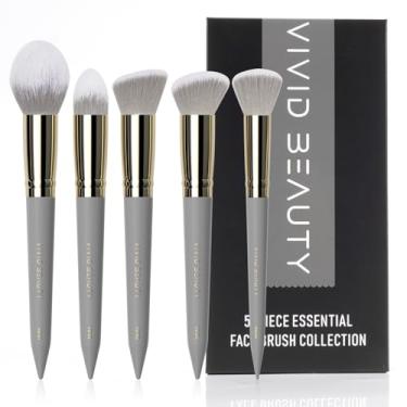 Imagem de Conjunto de 5 pincéis de maquiagem facial – ideal para definir pó, blush e contorno – Escovas fofas aprimoradas para aplicação suave e natural, uma coleção projetada para maquiagem de bochechas