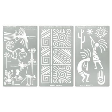 Imagem de Aleks Melnyk No.494 Estêncil de metal, divindade de fertilidade Kokopelli, designs de petróglifo, estênceis pequenos, 3 peças, modelo para queima de madeira, gravação, artesanato, scrapbook, arte