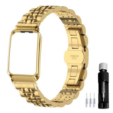 Imagem de Gheper Pulseira de relógio de metal compatível com Samsung Galaxy Fit3 SM-R390 SM-R390 acessório de aço inoxidável com moldura protetora design de pulseira de substituição para mulheres e homens