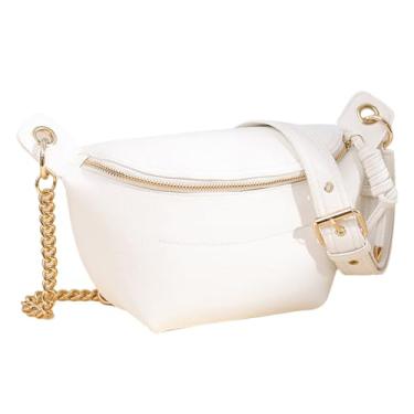 Imagem de Pochete feminina, bolsa de cintura vintage de poliuretano para compras, Branco, Uniform Size