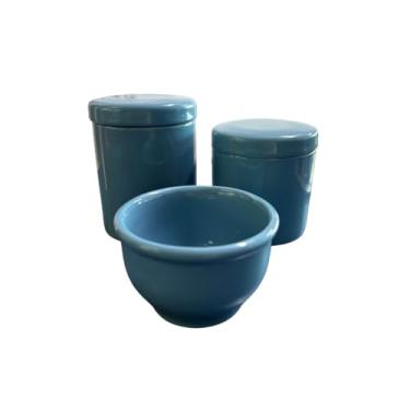 Imagem de Kit Higiene Bebe Porcelana Menina Menino Pote Molheira Cores (Potes Azul/Tampa Azul)