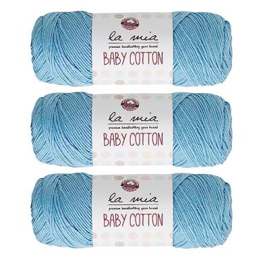 Imagem de 3 novelos La Mia Baby 50% algodão total 297 g cada 100 g/218 yd (200 m), médio, penteado, fio super macio, melhor para bebês e amigurumi, azul - L041