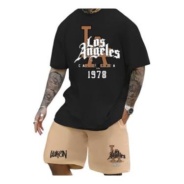Imagem de Kit Camiseta + Short Moletom Conjunto Luken Los Angeles Bull - NoBrand