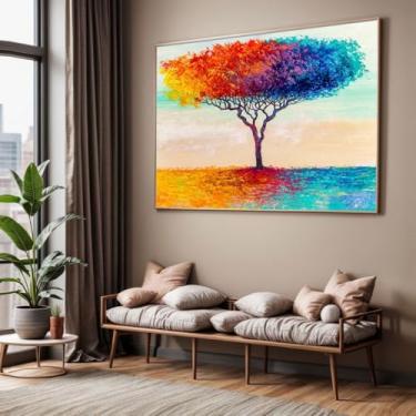 Imagem de Quadro com Moldura Sala Quarto 90x60 Arvore Art Colorida Decorativo Horizontal Grande Hall
