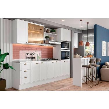 Imagem de Cozinha Completa 9 Peças Bella 23 Aéreos 3 Balcões 1 Paneleiro 1 Ilha 2 Complementos C9p52 Branco