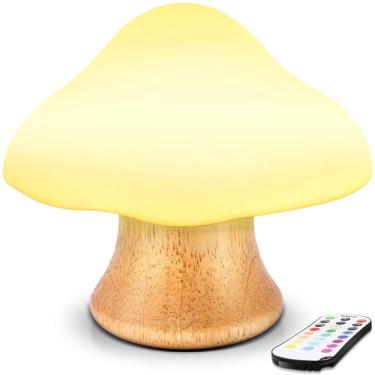 Imagem de Luz noturna infantil angtuo Lâmpada de cogumelo de madeira Silicone Silicone Led Bedsid...