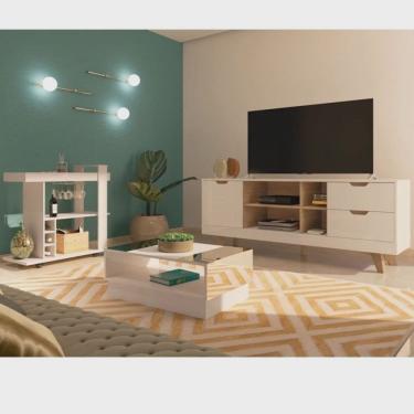 Imagem de Conjunto Sala de Estar Rack para Tv até 60 Pol com Mesa de Centro com Espelho e Bar Móvel