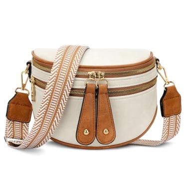 Imagem de KKXIU Bolsa tiracolo feminina moderna pochete de couro vegano, Bege