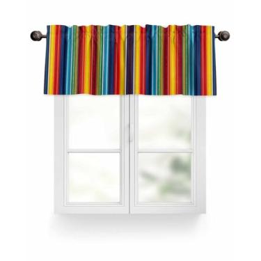 Imagem de Cortina de saia de cozinha com listras coloridas abstratas para janelas com filtragem de luz, cortinas curtas, bolso para varão, tratamento de janela para quarto, sala de estar, 107 cm L x 30 cm C