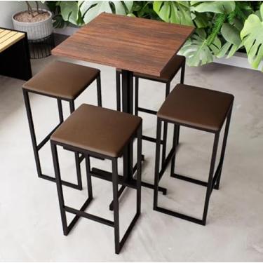 Imagem de Conjunto Mesa Alta Bar Bistrô Quadrada Imbuia 4 Bancos Estofado Industrial Black (Marrom)