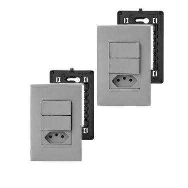 Imagem de Kit 2x Conjuntos 4x2 Interr Duplo +Tomada10A Pial Plus+Cinza - legrand