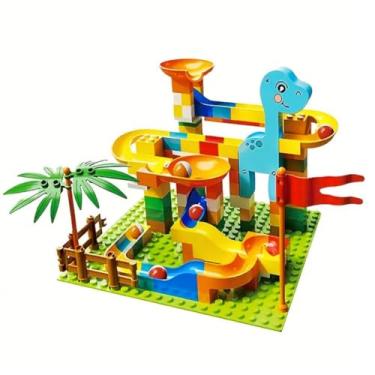 Imagem de Brinquedo Infantil Blocos de Montar Labirinto Espiral, Pista de Bolinhas de Gude do Dinossauro, 130 Peças, Premium, Desenvolve Habilidades Manuais, Felix Magazine (Tipo 01)