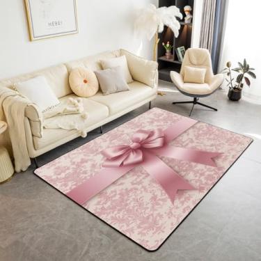 Imagem de Erosebridal Tapete de piso interno com laço rosa, 7,5 x 12,5 cm, vintage, damasco, presente para crianças, meninas, mulheres, casamento, antigo estilo vitoriano, tapete decorativo lavável de princesa