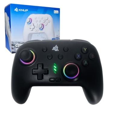 Imagem de Controle Gamer Gamepad KP-GM038 Preto Com LED Iluminação RGB, Bluetooth, 16 Botões, Botão Macro Configurável Compatível com Android e PC Windows 10 e 11, iOS, Nintendo Switch Sem Fio Bluetooth Wireless Controle Manete com Vibração Dupla Joystick Com Sensor de Movimento