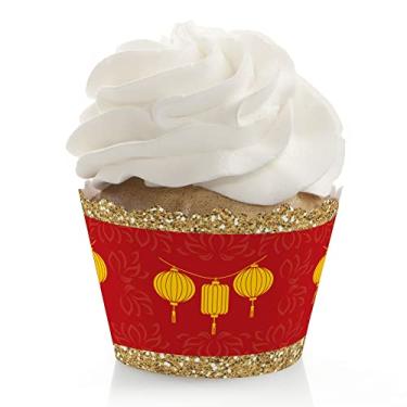 Imagem de Big Dot of Happiness Ano Novo Chinês - Decorações de Festa de Ano Novo Lunar - Embalagens de Cupcake de Festa - Conjunto de 12