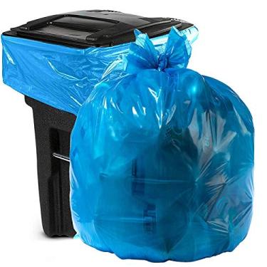 Imagem de Aluf Plastics 95-96 Gallon Blue Trash Bags - (Pack of 32) - 2.0 MIL (Equivalent) - Garbage or Recycling Bags 32" x 29" x 68" - Large Plastic Can Liners - for Industrial, Home, Contractor, Recycling