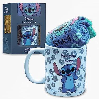 Imagem de Disney Caneca Set canecas e meias Mickey Minnie Marie Aristogatos Lilo e Stitch presentes (azul Stitch)