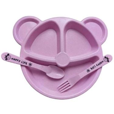 Imagem de Prato de Urso Infantil Para Bebê com Divisórios e Talheres - Genérico,