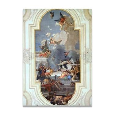 Imagem de Impressão em tela The Institution of the Rosary Giovanni Battista Tiepolo – Obra-prima rococó barroca, pintura escolar de Veneza, pintura a óleo decorativa para galeria doméstica 40 x 56 cm