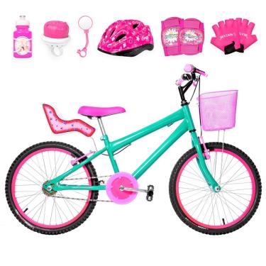 Imagem de Bicicleta Infantil Feminina Aro 20+Kit Premium Verde água