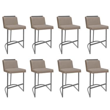 Imagem de Kit 08 Banquetas Com Encosto Nynna Luxo Confort Bistrô Cozinha Ferro Cinza Corino Bege - Amey Decor