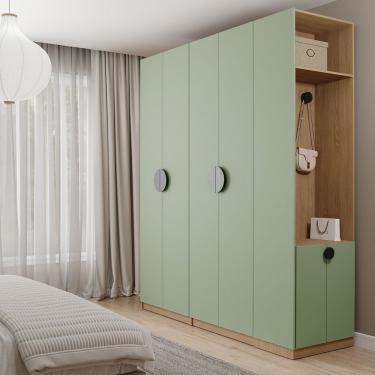 Imagem de Conjunto Modulado Joy 3 Peças Cabideiros, Nicho Com 2 Gavetas E Sapateira Cabecasa Verde