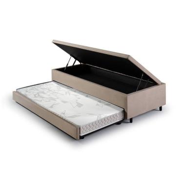 Imagem de Bicama Com Baú Solteiro Reforçado Em Suede 88x188cm Bege