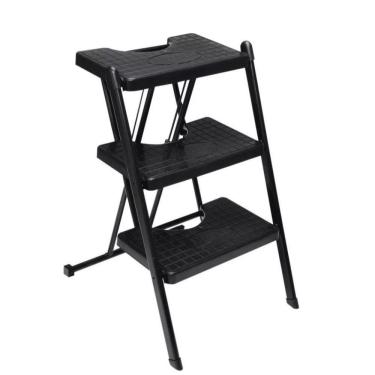 Imagem de Escada Alcance 3 Degraus Dobrável 120 Kg Preta Anodilar