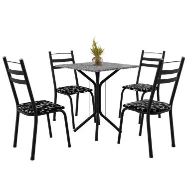 Imagem de Conjunto Sala De Jantar Mesa Thais Com 4 Cadeiras 0,70m Granito Ocre Preto floral Artefamol