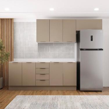 Imagem de Cozinha Modulada 4 Peças Sem Tampo Com Rodapé 2 Aéreos E 2 Balcões Ipanema Cabecasa Madeiramadeira Fendi Trama