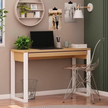 Imagem de Escrivaninha Office Gaveta Deslizante 100% Mdf Cor Freijo Estrutura Branco Genialflex