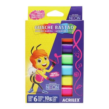 Imagem de Tinta Guache Neon Em Bastão 6 Cores - Acrilex
