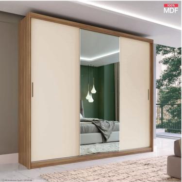 Imagem de Guarda Roupa Casal Dalila 3 Portas Com Espelho Élpis Móveis Amendoa Touch-off White