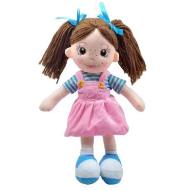 Imagem de Boneca Pano Saia Rosa Com Trança 34 Cm