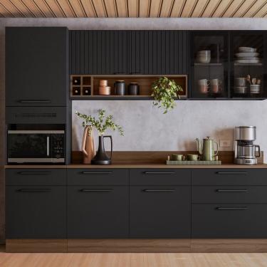 Imagem de Cozinha Modulada Em Aço 5 Peças Com Paneleiro Forno Rodapé Em Pvc Exclusive Grafite-preto Matt