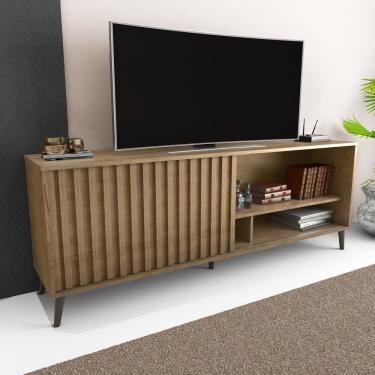 Imagem de Rack Minimalista Sala Para Tv Até 50 Polegadas Com Porta Deslizante Luara 160x60cm Canela
