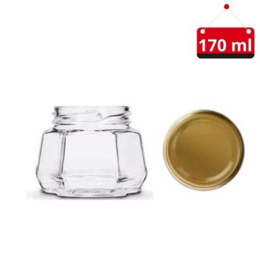 Imagem de 05 Un. Pote de vidro sextavado 170 ml com tampa e lacre - Nadir Figuei
